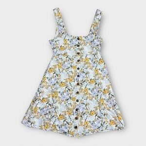 American Eagle Button Front Floral Sundress‎ M Yellow Purple Fit Flare
